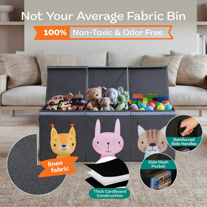 Extra Large Toy Storage Organizer with Lid - Sturdy, Collapsible Toy Chest Storage Box Design - Toys Bin with Dividers for Kids, Nursery, Bedroom, Playroom 37"x16"x14"