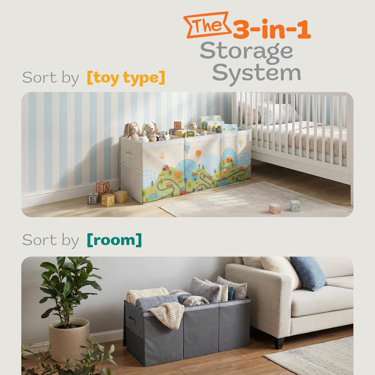 Extra Large Toy Storage Organizer with Lid - Sturdy, Collapsible Toy Chest Storage Box Design - Toys Bin with Dividers for Kids, Nursery, Bedroom, Playroom 37"x16"x14"