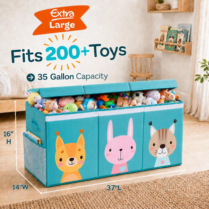 Extra Large Toy Storage Organizer with Lid - Sturdy, Collapsible Toy Chest Storage Box Design - Toys Bin with Dividers for Kids, Nursery, Bedroom, Playroom 37"x16"x14"