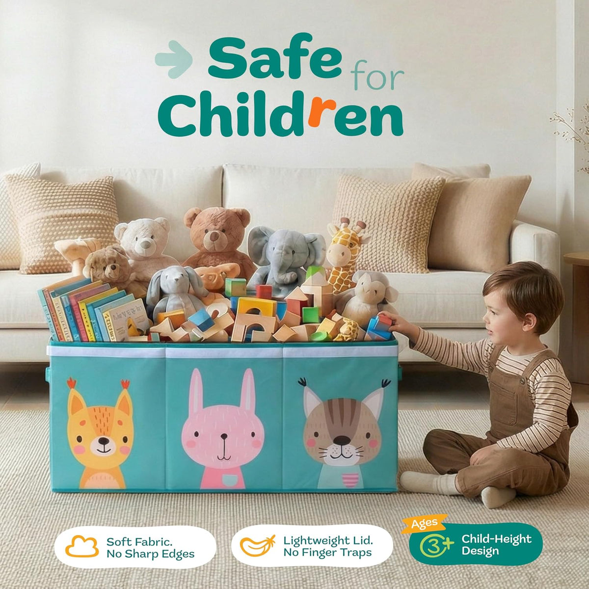 Extra Large Toy Storage Organizer with Lid - Sturdy, Collapsible Toy Chest Storage Box Design - Toys Bin with Dividers for Kids, Nursery, Bedroom, Playroom 37"x16"x14"