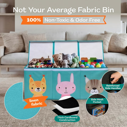 Extra Large Toy Storage Organizer with Lid - Sturdy, Collapsible Toy Chest Storage Box Design - Toys Bin with Dividers for Kids, Nursery, Bedroom, Playroom 37"x16"x14"