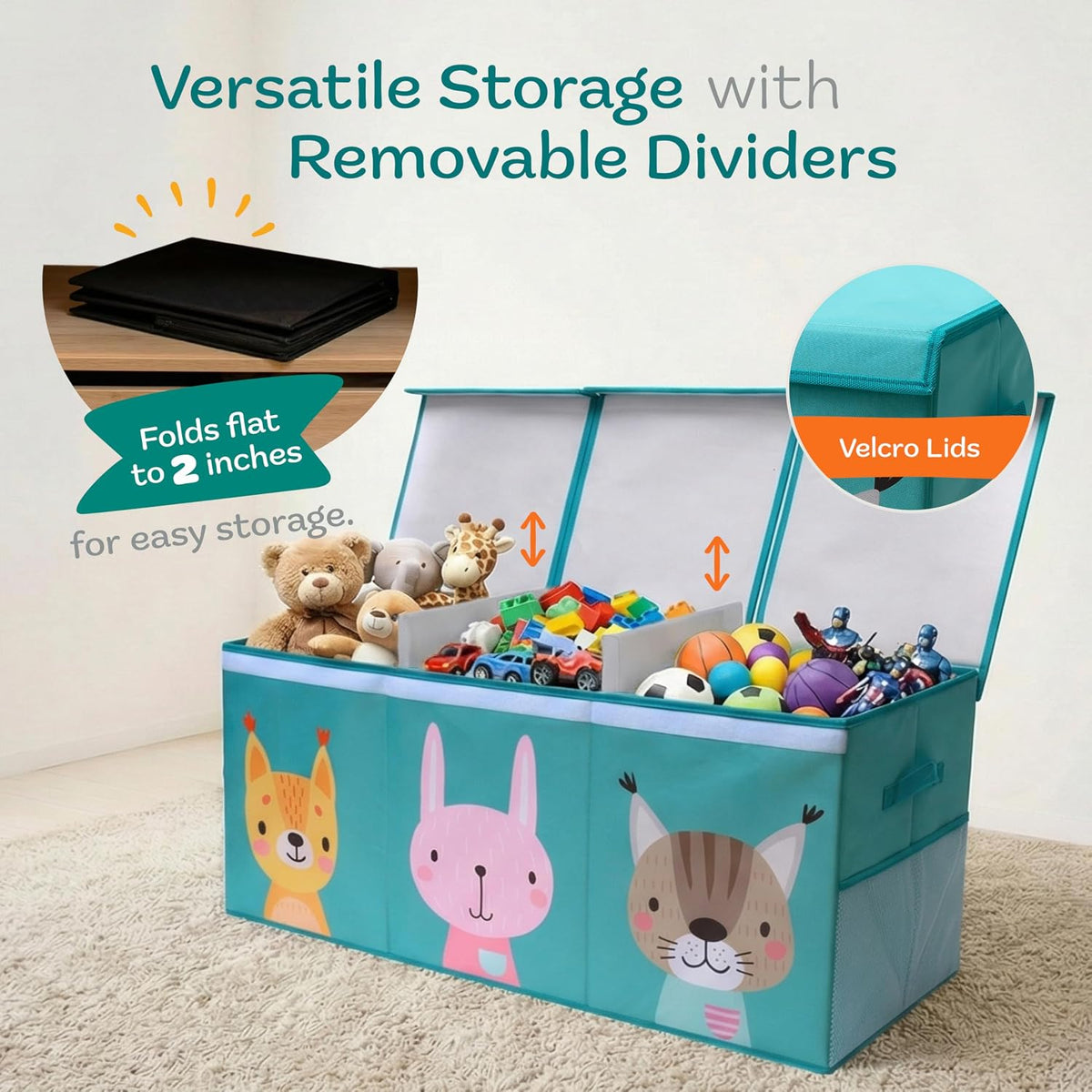 Extra Large Toy Storage Organizer with Lid - Sturdy, Collapsible Toy Chest Storage Box Design - Toys Bin with Dividers for Kids, Nursery, Bedroom, Playroom 37"x16"x14"