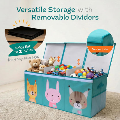 Extra Large Toy Storage Organizer with Lid - Sturdy, Collapsible Toy Chest Storage Box Design - Toys Bin with Dividers for Kids, Nursery, Bedroom, Playroom 37"x16"x14"