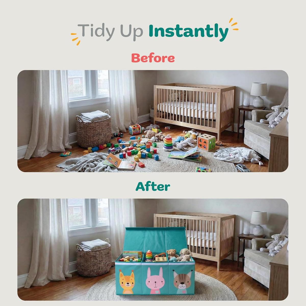 Extra Large Toy Storage Organizer with Lid - Sturdy, Collapsible Toy Chest Storage Box Design - Toys Bin with Dividers for Kids, Nursery, Bedroom, Playroom 37"x16"x14"