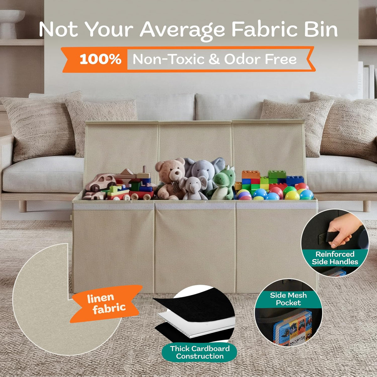 Extra Large Toy Storage Organizer with Lid - Sturdy, Collapsible Toy Chest Storage Box Design - Toys Bin with Dividers for Kids, Nursery, Bedroom, Playroom 37"x16"x14"