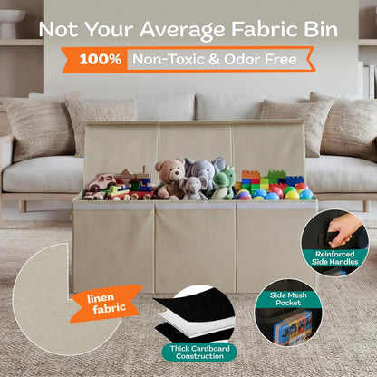 Extra Large Toy Storage Organizer with Lid - Sturdy, Collapsible Toy Chest Storage Box Design - Toys Bin with Dividers for Kids, Nursery, Bedroom, Playroom 37"x16"x14"