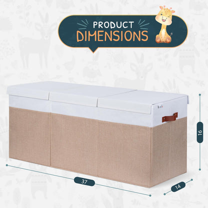 Extra Large Toy Storage Organizer with Lid - Sturdy, Collapsible Toy Chest Storage Box Design - Toys Bin with Dividers for Kids, Nursery, Bedroom, Playroom 37"x16"x14"
