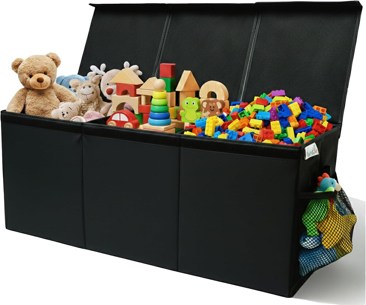 Extra Large Toy Storage Organizer with Lid - Sturdy, Collapsible Toy Chest Storage Box Design - Toys Bin with Dividers for Kids, Nursery, Bedroom, Playroom 37"x16"x14"