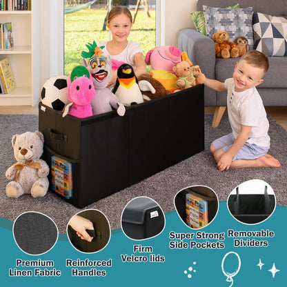 Extra Large Toy Storage Organizer with Lid - Sturdy, Collapsible Toy Chest Storage Box Design - Toys Bin with Dividers for Kids, Nursery, Bedroom, Playroom 37"x16"x14"