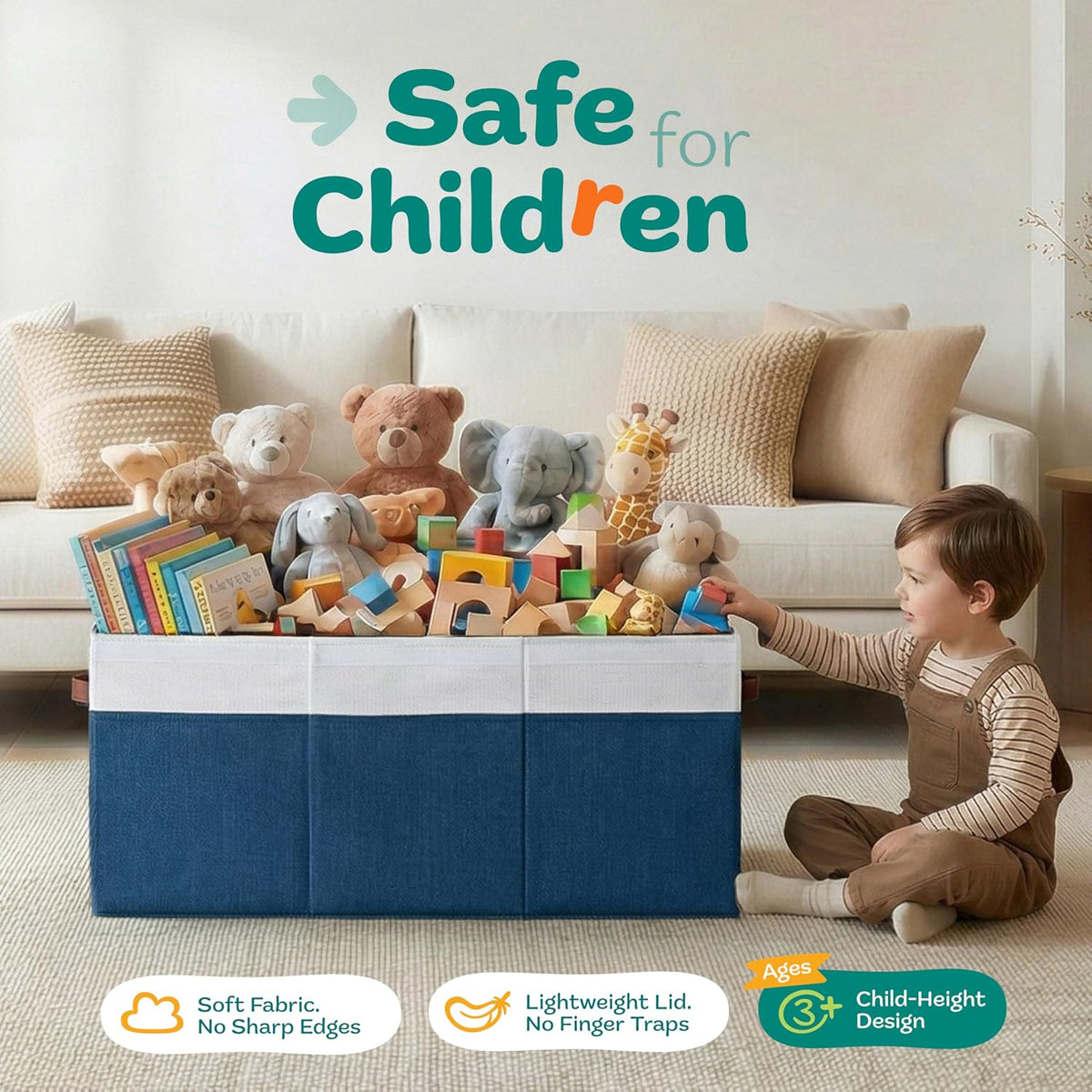 Extra Large Toy Storage Organizer with Lid - Sturdy, Collapsible Toy Chest Storage Box Design - Toys Bin with Dividers for Kids, Nursery, Bedroom, Playroom 37"x16"x14"