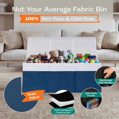 Extra Large Toy Storage Organizer with Lid - Sturdy, Collapsible Toy Chest Storage Box Design - Toys Bin with Dividers for Kids, Nursery, Bedroom, Playroom 37"x16"x14"