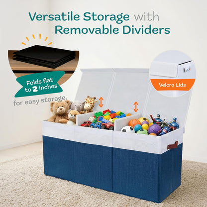 Extra Large Toy Storage Organizer with Lid - Sturdy, Collapsible Toy Chest Storage Box Design - Toys Bin with Dividers for Kids, Nursery, Bedroom, Playroom 37"x16"x14"