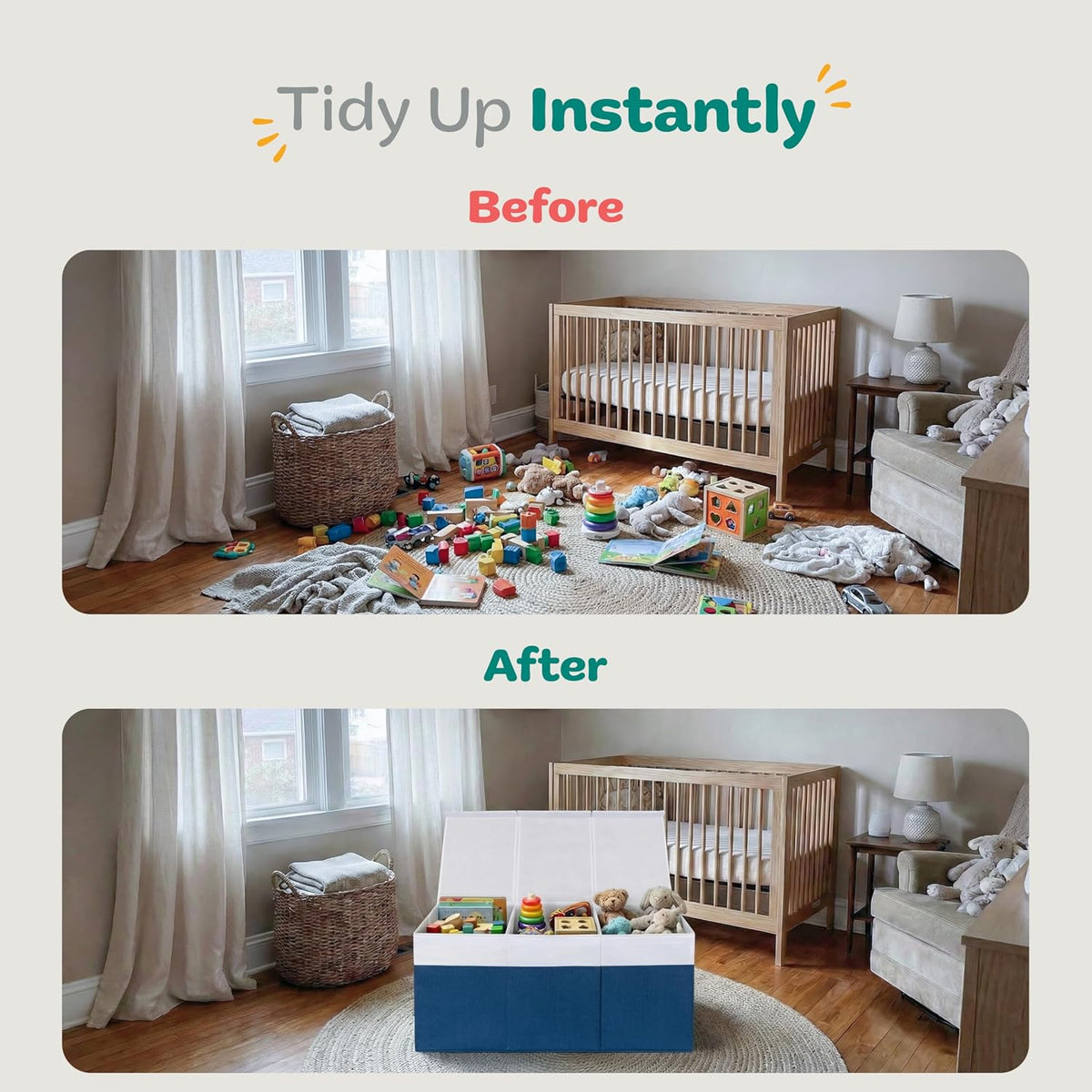 Extra Large Toy Storage Organizer with Lid - Sturdy, Collapsible Toy Chest Storage Box Design - Toys Bin with Dividers for Kids, Nursery, Bedroom, Playroom 37"x16"x14"