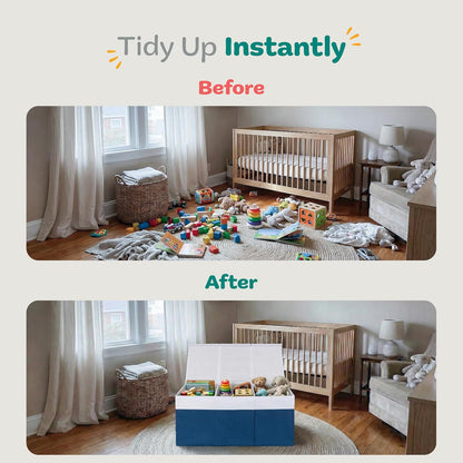 Extra Large Toy Storage Organizer with Lid - Sturdy, Collapsible Toy Chest Storage Box Design - Toys Bin with Dividers for Kids, Nursery, Bedroom, Playroom 37"x16"x14"