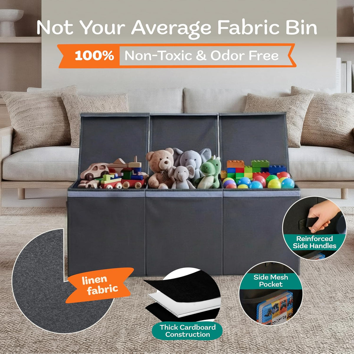 Extra Large Toy Storage Organizer with Lid - Sturdy, Collapsible Toy Chest Storage Box Design - Toys Bin with Dividers for Kids, Nursery, Bedroom, Playroom 37"x16"x14"