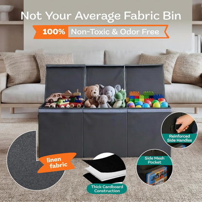 Extra Large Toy Storage Organizer with Lid - Sturdy, Collapsible Toy Chest Storage Box Design - Toys Bin with Dividers for Kids, Nursery, Bedroom, Playroom 37"x16"x14"