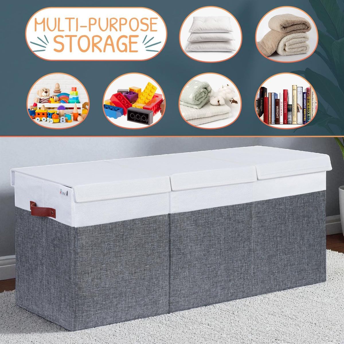 Extra Large Toy Storage Organizer with Lid - Sturdy, Collapsible Toy Chest Storage Box Design - Toys Bin with Dividers for Kids, Nursery, Bedroom, Playroom 37"x16"x14"