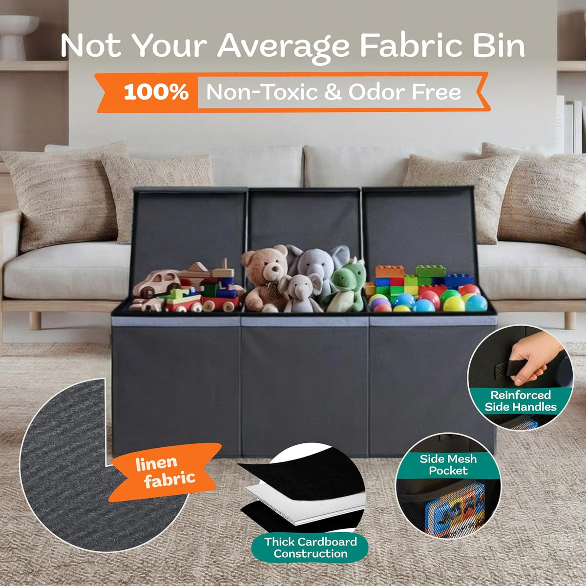 Extra Large Toy Storage Organizer with Lid - Sturdy, Collapsible Toy Chest Storage Box Design - Toys Bin with Dividers for Kids, Nursery, Bedroom, Playroom 37"x16"x14"