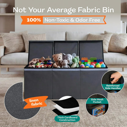 Extra Large Toy Storage Organizer with Lid - Sturdy, Collapsible Toy Chest Storage Box Design - Toys Bin with Dividers for Kids, Nursery, Bedroom, Playroom 37"x16"x14"