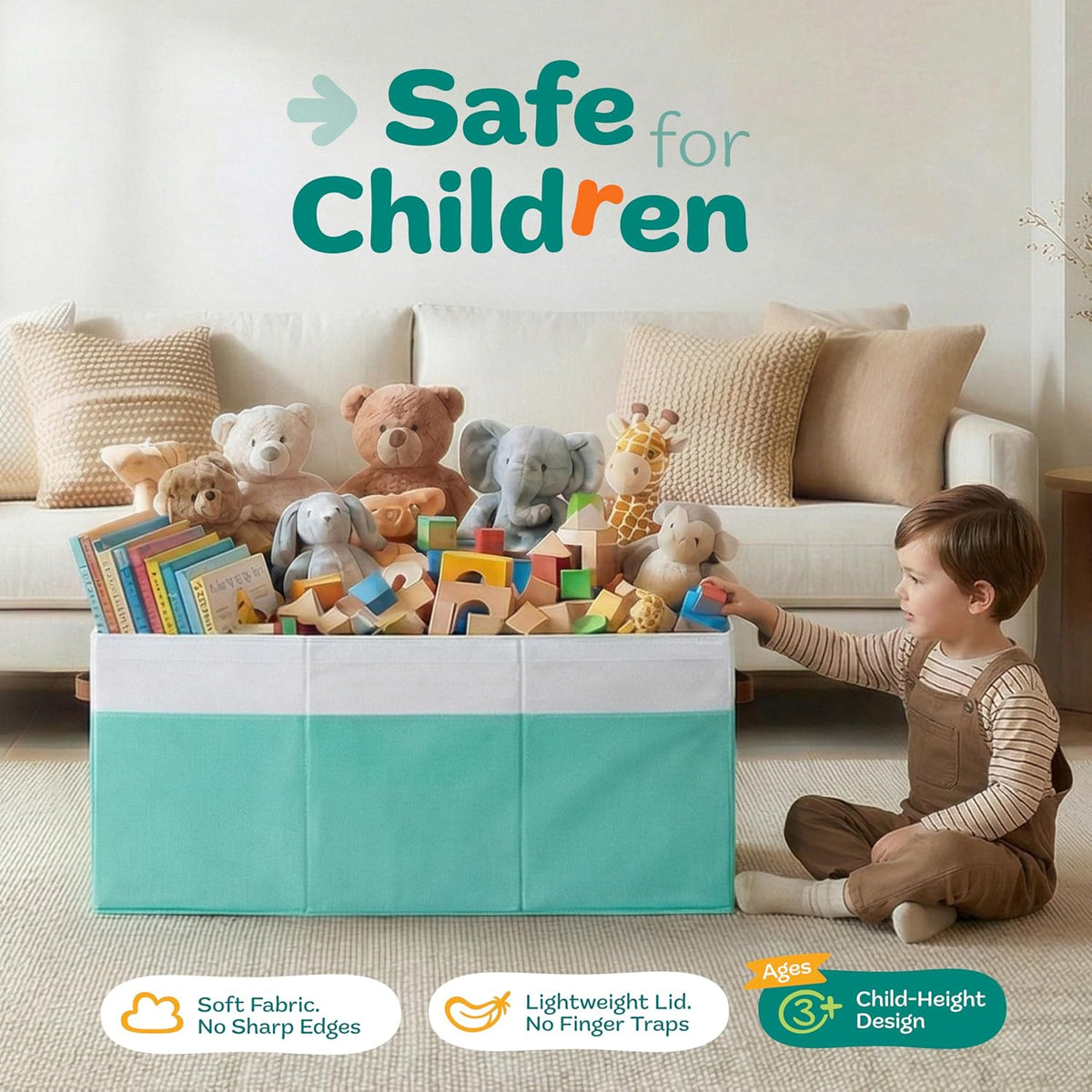 Extra Large Toy Storage Organizer with Lid - Sturdy, Collapsible Toy Chest Storage Box Design - Toys Bin with Dividers for Kids, Nursery, Bedroom, Playroom 37"x16"x14"
