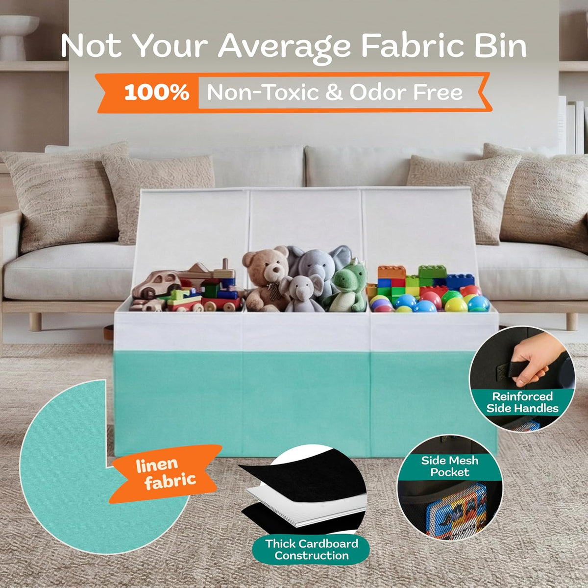 Extra Large Toy Storage Organizer with Lid - Sturdy, Collapsible Toy Chest Storage Box Design - Toys Bin with Dividers for Kids, Nursery, Bedroom, Playroom 37"x16"x14"
