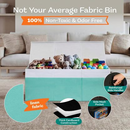 Extra Large Toy Storage Organizer with Lid - Sturdy, Collapsible Toy Chest Storage Box Design - Toys Bin with Dividers for Kids, Nursery, Bedroom, Playroom 37"x16"x14"