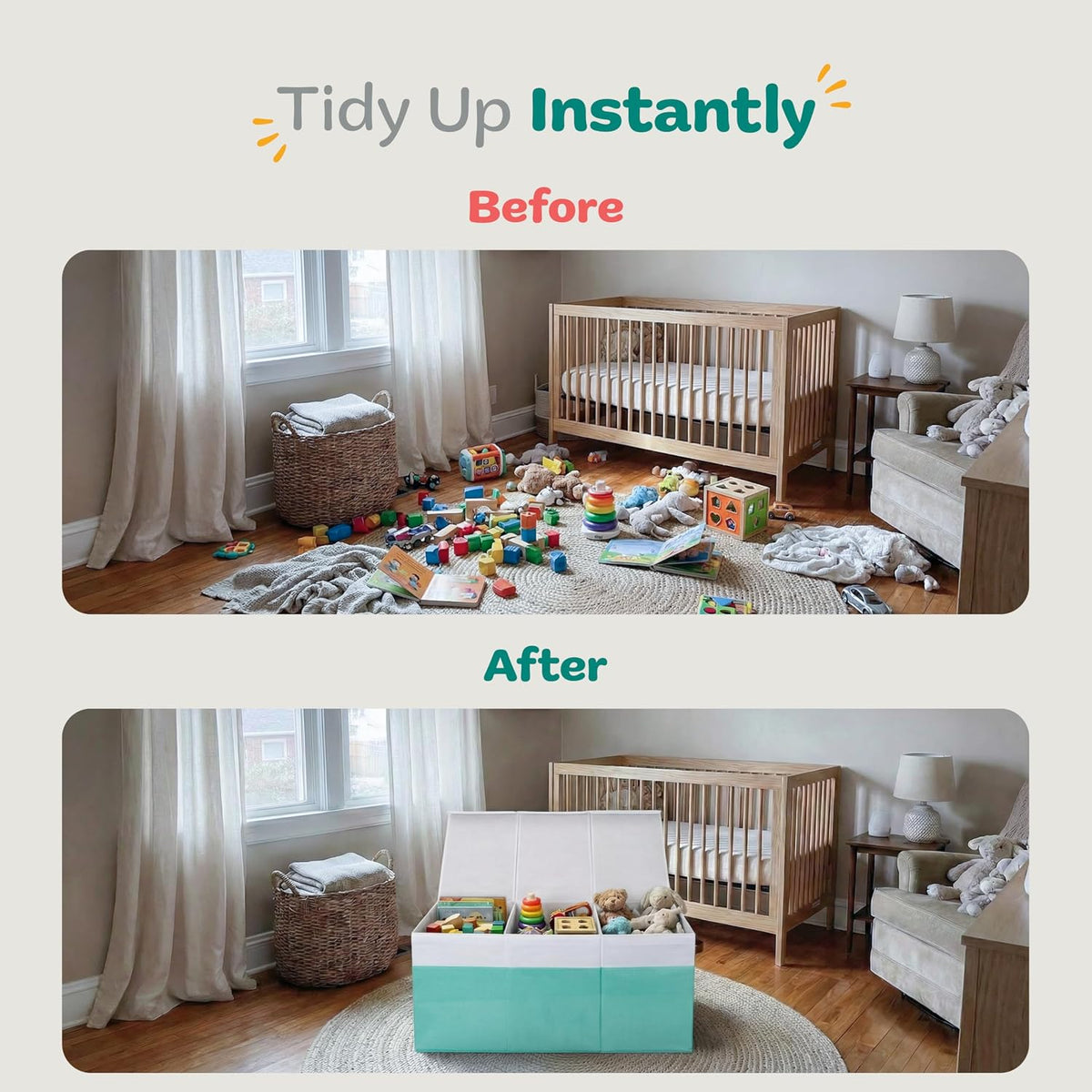 Extra Large Toy Storage Organizer with Lid - Sturdy, Collapsible Toy Chest Storage Box Design - Toys Bin with Dividers for Kids, Nursery, Bedroom, Playroom 37"x16"x14"