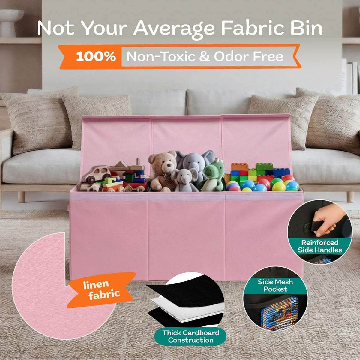 Extra Large Toy Storage Organizer with Lid - Sturdy, Collapsible Toy Chest Storage Box Design - Toys Bin with Dividers for Kids, Nursery, Bedroom, Playroom 37"x16"x14"