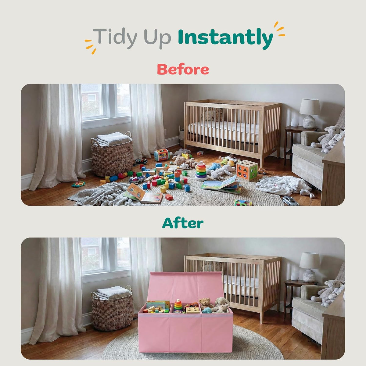 Extra Large Toy Storage Organizer with Lid - Sturdy, Collapsible Toy Chest Storage Box Design - Toys Bin with Dividers for Kids, Nursery, Bedroom, Playroom 37"x16"x14"