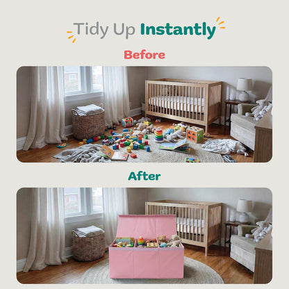 Extra Large Toy Storage Organizer with Lid - Sturdy, Collapsible Toy Chest Storage Box Design - Toys Bin with Dividers for Kids, Nursery, Bedroom, Playroom 37"x16"x14"