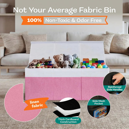 Extra Large Toy Storage Organizer with Lid - Sturdy, Collapsible Toy Chest Storage Box Design - Toys Bin with Dividers for Kids, Nursery, Bedroom, Playroom 37"x16"x14"