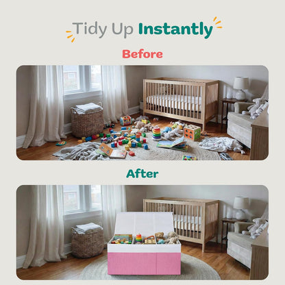 Extra Large Toy Storage Organizer with Lid - Sturdy, Collapsible Toy Chest Storage Box Design - Toys Bin with Dividers for Kids, Nursery, Bedroom, Playroom 37"x16"x14"