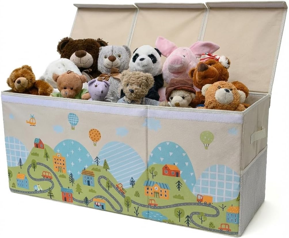 Extra Large Toy Storage Organizer with Lid - Sturdy, Collapsible Toy Chest Storage Box Design - Toys Bin with Dividers for Kids, Nursery, Bedroom, Playroom 37"x16"x14"