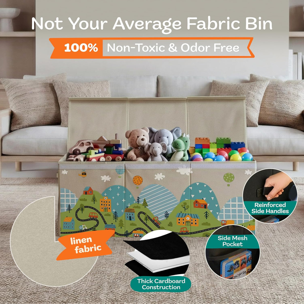 Extra Large Toy Storage Organizer with Lid - Sturdy, Collapsible Toy Chest Storage Box Design - Toys Bin with Dividers for Kids, Nursery, Bedroom, Playroom 37"x16"x14"