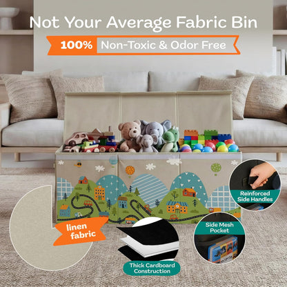 Extra Large Toy Storage Organizer with Lid - Sturdy, Collapsible Toy Chest Storage Box Design - Toys Bin with Dividers for Kids, Nursery, Bedroom, Playroom 37"x16"x14"