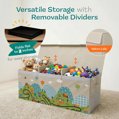 Extra Large Toy Storage Organizer with Lid - Sturdy, Collapsible Toy Chest Storage Box Design - Toys Bin with Dividers for Kids, Nursery, Bedroom, Playroom 37"x16"x14"
