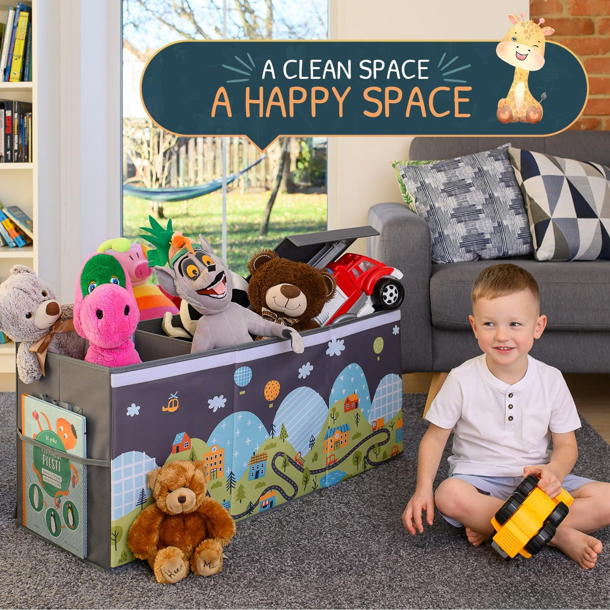 Extra Large Toy Storage Organizer with Lid - Sturdy, Collapsible Toy Chest Storage Box Design - Toys Bin with Dividers for Kids, Nursery, Bedroom, Playroom 37"x16"x14"