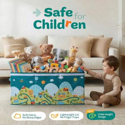 Extra Large Toy Storage Organizer with Lid - Sturdy, Collapsible Toy Chest Storage Box Design - Toys Bin with Dividers for Kids, Nursery, Bedroom, Playroom 37"x16"x14"