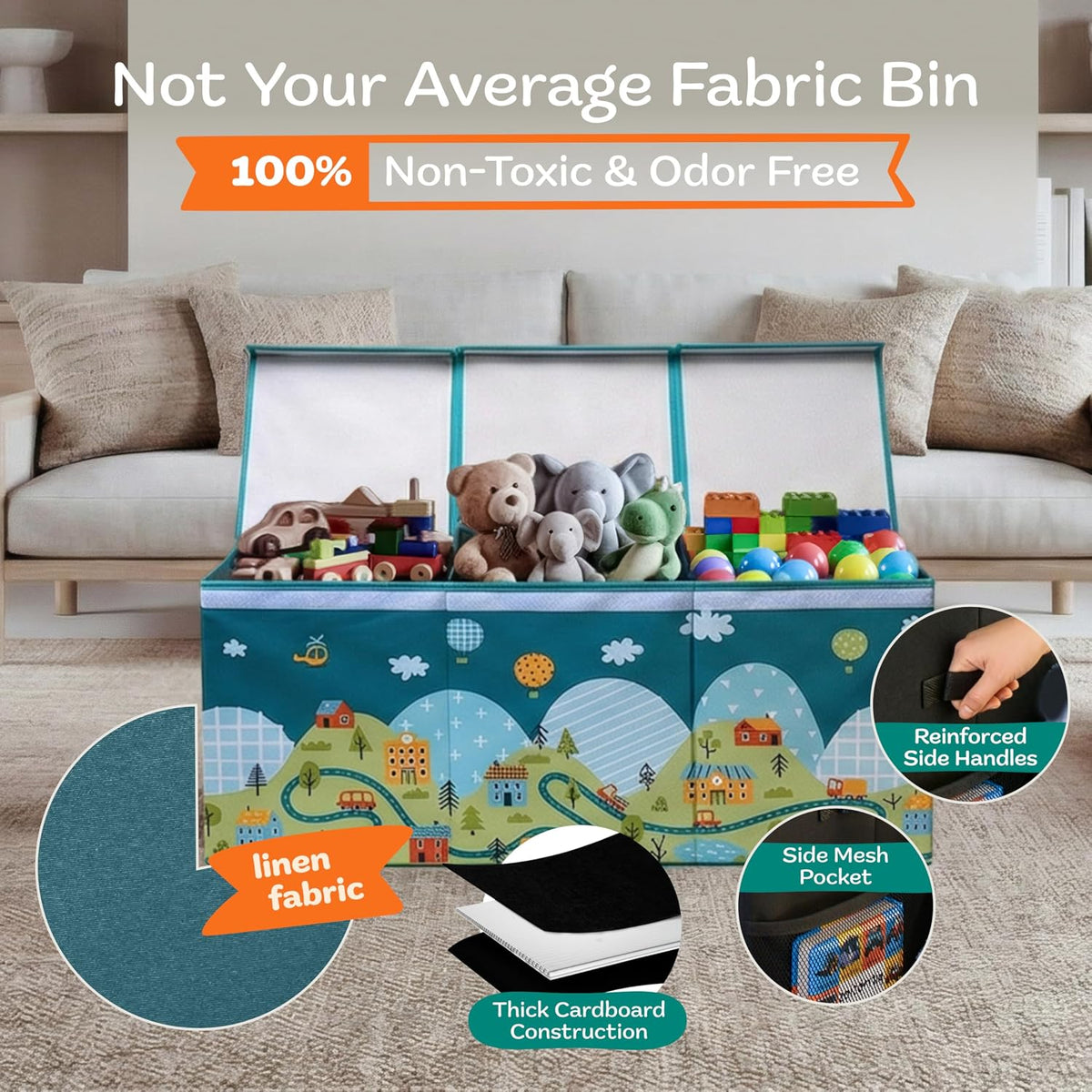 Extra Large Toy Storage Organizer with Lid - Sturdy, Collapsible Toy Chest Storage Box Design - Toys Bin with Dividers for Kids, Nursery, Bedroom, Playroom 37"x16"x14"