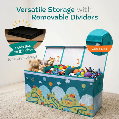Extra Large Toy Storage Organizer with Lid - Sturdy, Collapsible Toy Chest Storage Box Design - Toys Bin with Dividers for Kids, Nursery, Bedroom, Playroom 37"x16"x14"