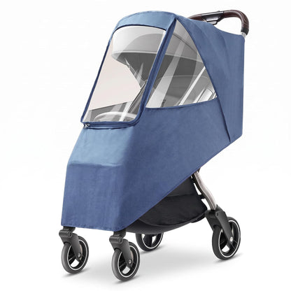 Universal Stroller Rain Cover, Toddler Travel Weather Windproof Stroller Cover Coldproof Cover with Breathable Transparent Fabric for Most Strollers Pushchairs (Linen Blue)