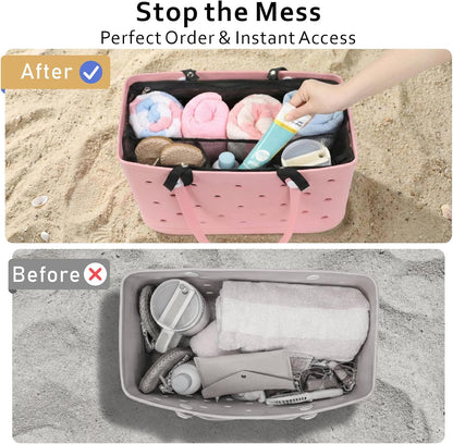 Beach Bag Organizer Insert - Mesh Tote Divider with Pockets, Pink