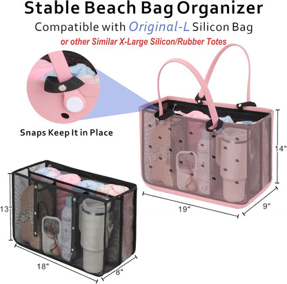 Beach Bag Organizer Insert - Mesh Tote Divider with Pockets, Pink