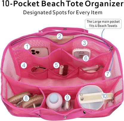 Beach Bag Organizer Insert - Mesh Tote Divider with Pockets, Pink