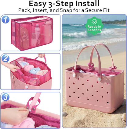 Beach Bag Organizer Insert - Mesh Tote Divider with Pockets, Pink