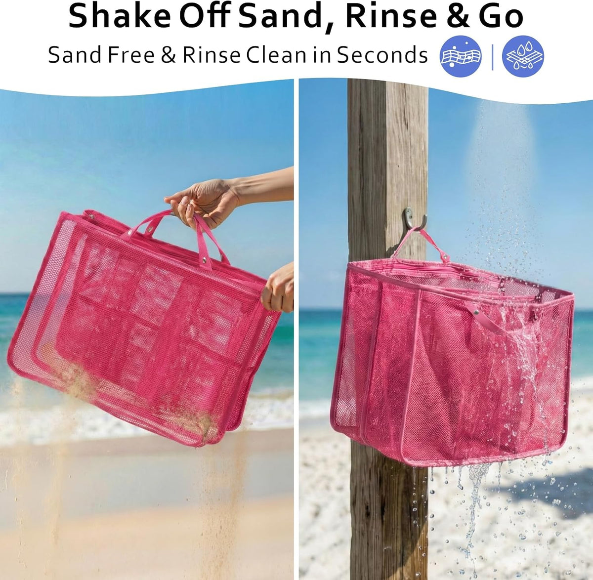 Beach Bag Organizer Insert - Mesh Tote Divider with Pockets, Pink