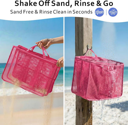 Beach Bag Organizer Insert - Mesh Tote Divider with Pockets, Pink