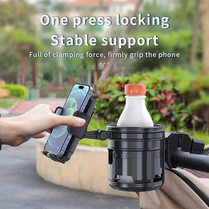 3-in-1 Stroller Cup Phone Holder, Multifunctional Stroller Cup Holder Attachment with 360° Adjustable Phone Mount, Cup Holder for Walker, Wheelchair, Strollers, Anti-Slip & Easy Install