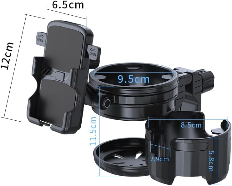 3-in-1 Stroller Cup Phone Holder, Multifunctional Stroller Cup Holder Attachment with 360° Adjustable Phone Mount, Cup Holder for Walker, Wheelchair, Strollers, Anti-Slip & Easy Install