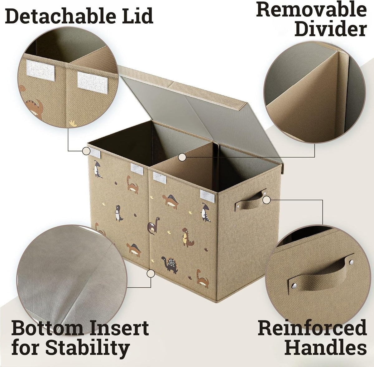 Collapsible Toy Storage Box w/ Handles, Removable Divider & Detachable Lid